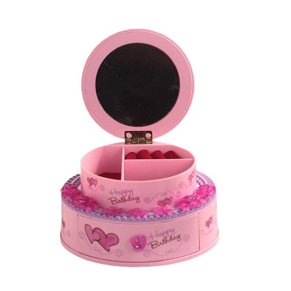 Caixa de música criativa em forma de bolo com espelho e armazenamento de joias