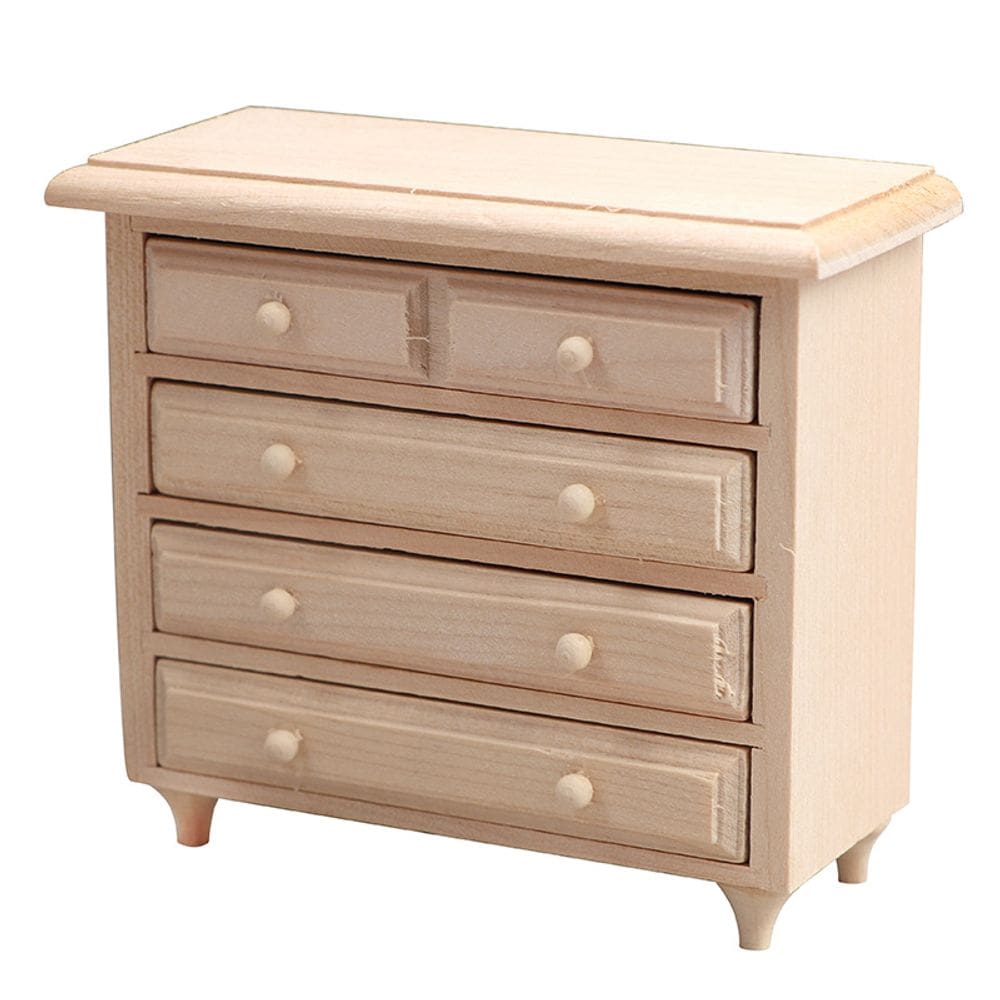 Cômoda de casa de bonecas em miniatura, escala 1:12, sem pintura B