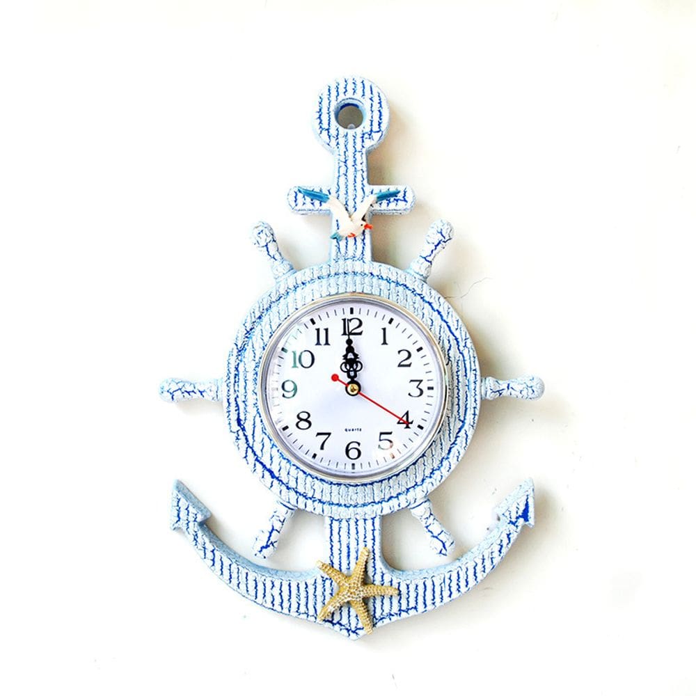Relógio de parede Mediterranean Anchor Nautical Style Wooden