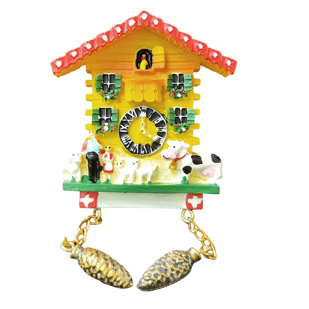 Relógio de cuco suíço de resina 3D com ímã de geladeira pintado à mão