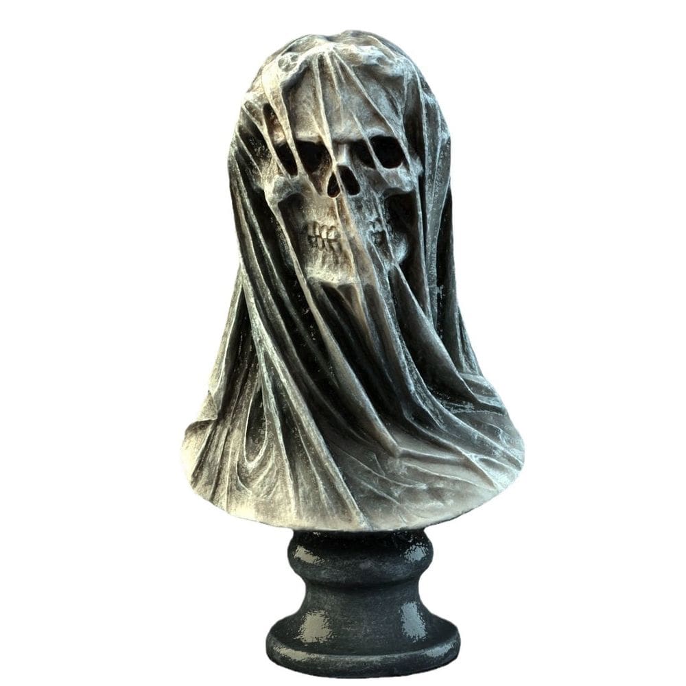 Estatueta de resina de caveira de morte velada 12x9x20cm, decoração de Halloween