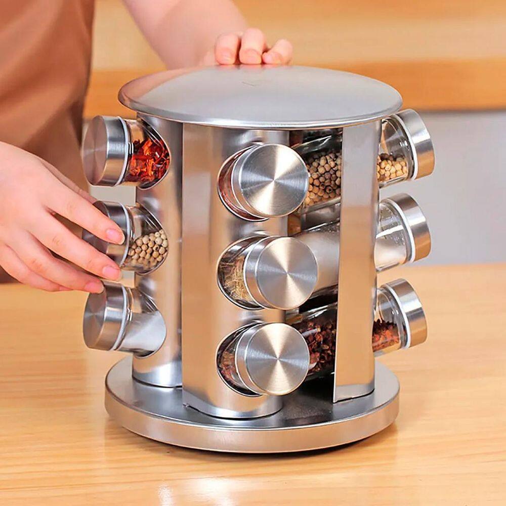 Porta Condimento Giratório Vidro Tampa Inox Ideal Temperos