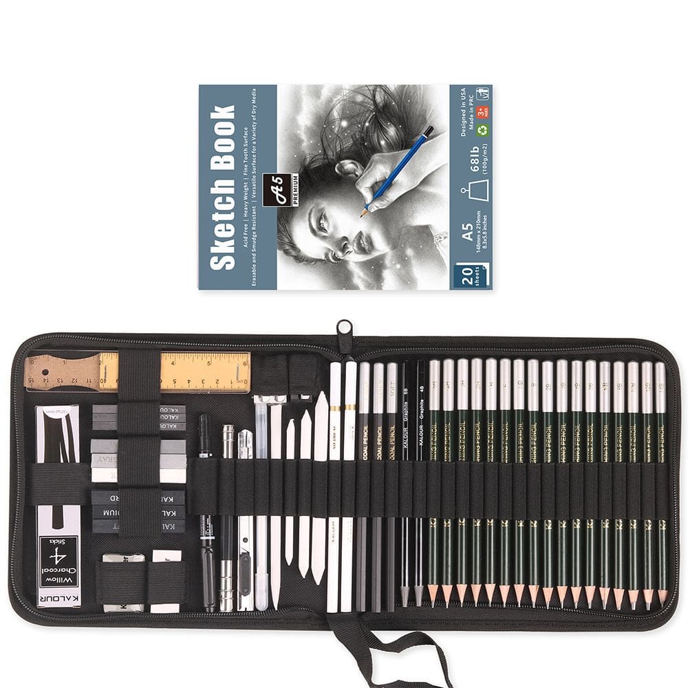 Conjunto de lápis Sketch Professional, 46 unidades com caderno de desenho e estojo