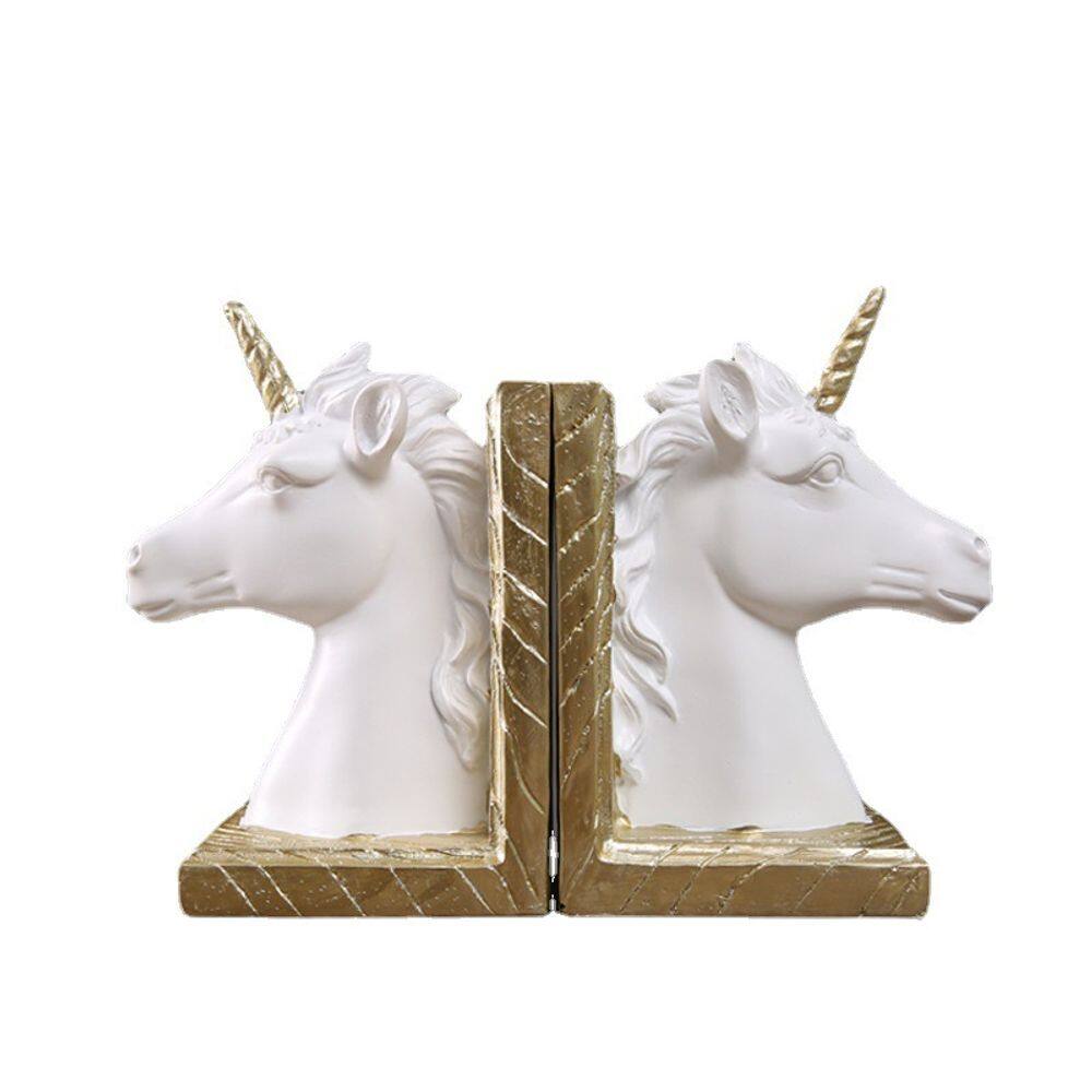 Suporte para livros, escultura, estátua, resina branca de unicórnio