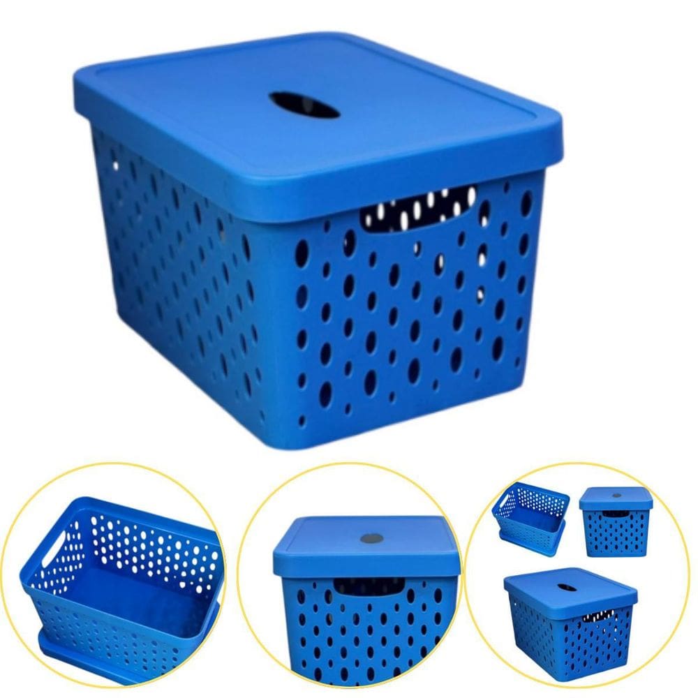 Caixa Cesto Organizador Multiuso Empilhável 17 Lts Cor Azul