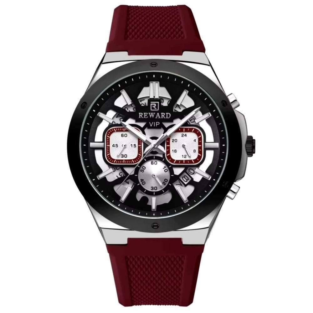 Relogio Masculino Quartzo Multifuncional Casual Pulseira De Silicone Impermeavel Vermelho