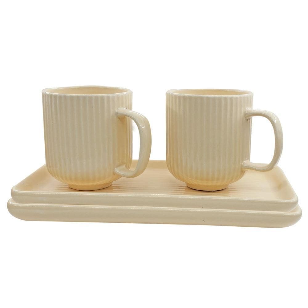 Jogo Canecas E Travessas Em Cerâmica Tuut Bege 4 Peças