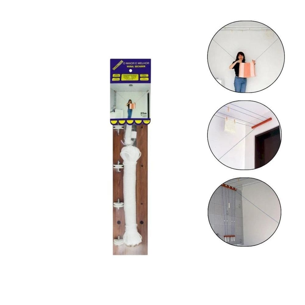 Varal Parede Madeira Mogno Secamais 25Mts