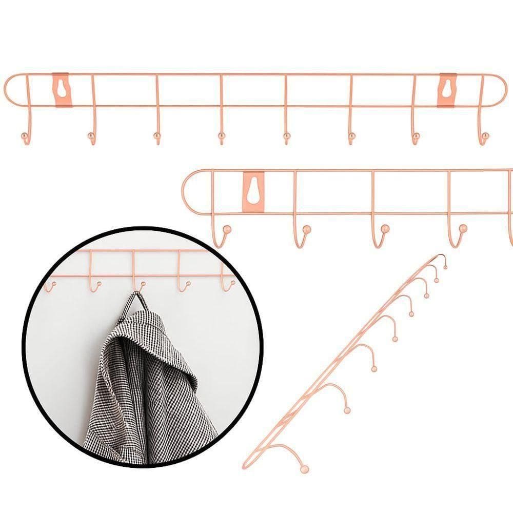 Cabideiro De Parede Rose Gold Suporte Aramado 8 Ganchos Organizador Guarda Roupas Toalhas Multiuso Utensilios Domesticos