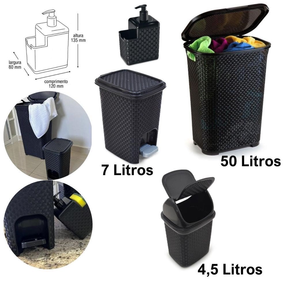 Kit Rattan Para Organização E Limpeza Cozinha E Lavanderia