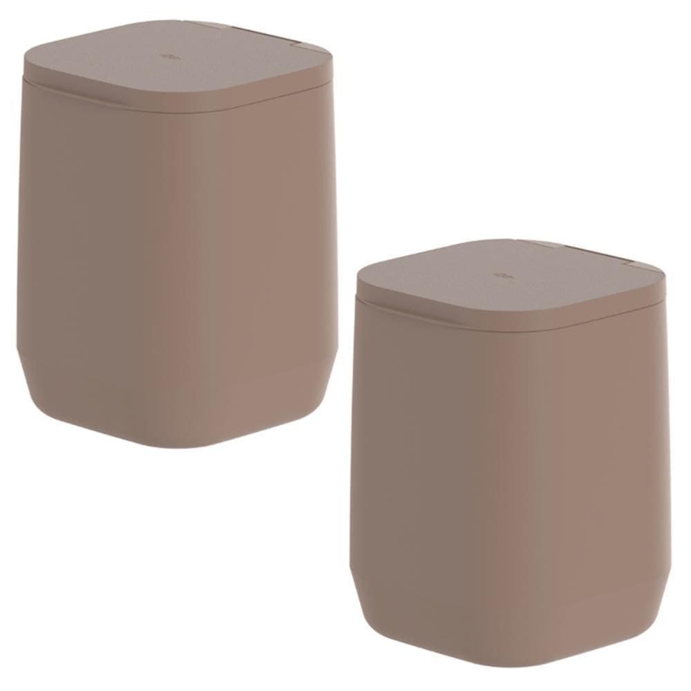 Kit 2X Lixeira Banheiro Cozinha Colante Ou Marrom - 6L