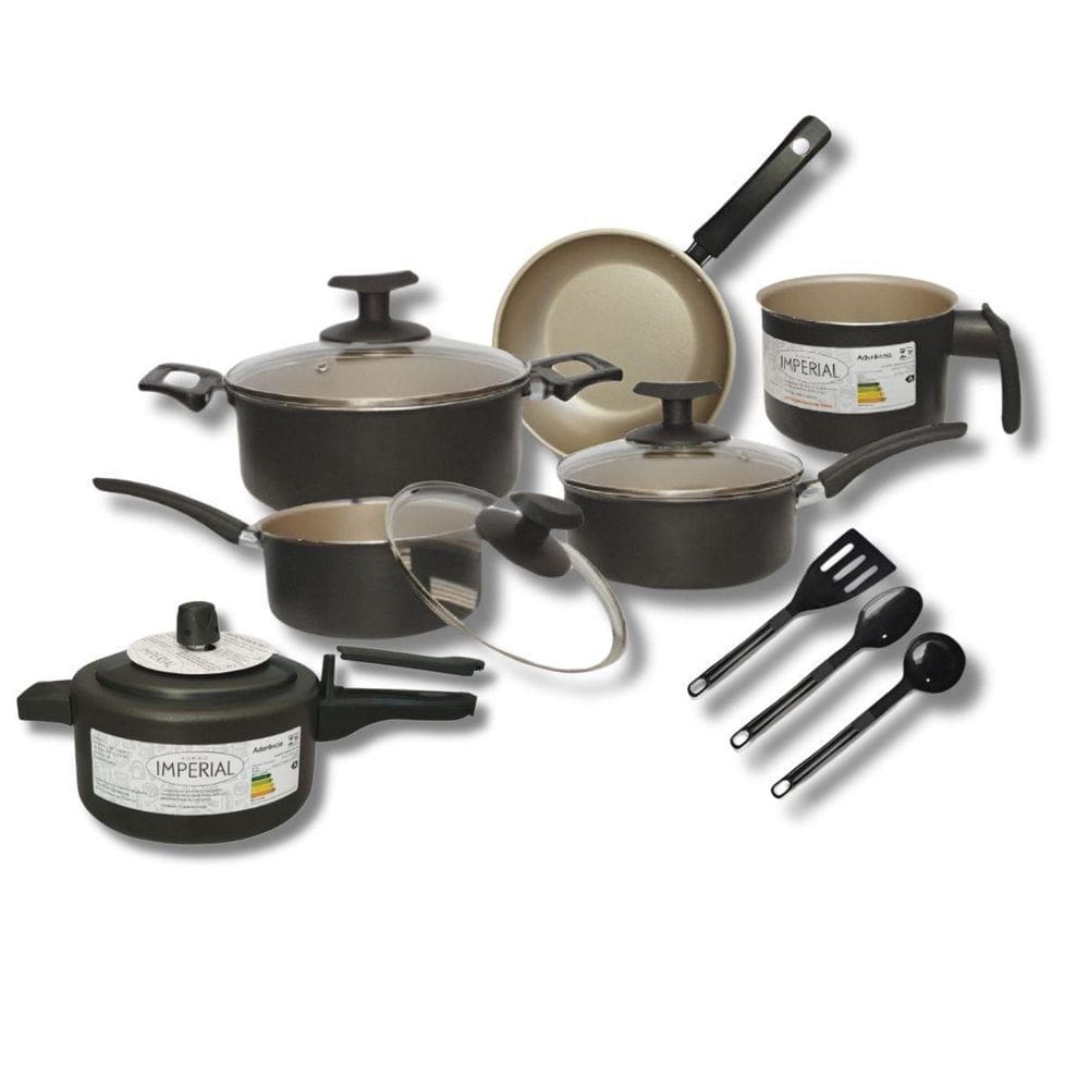 Conjunto Jogo 9Pç Panelas Antiaderentes Teflon Tampa Vidro