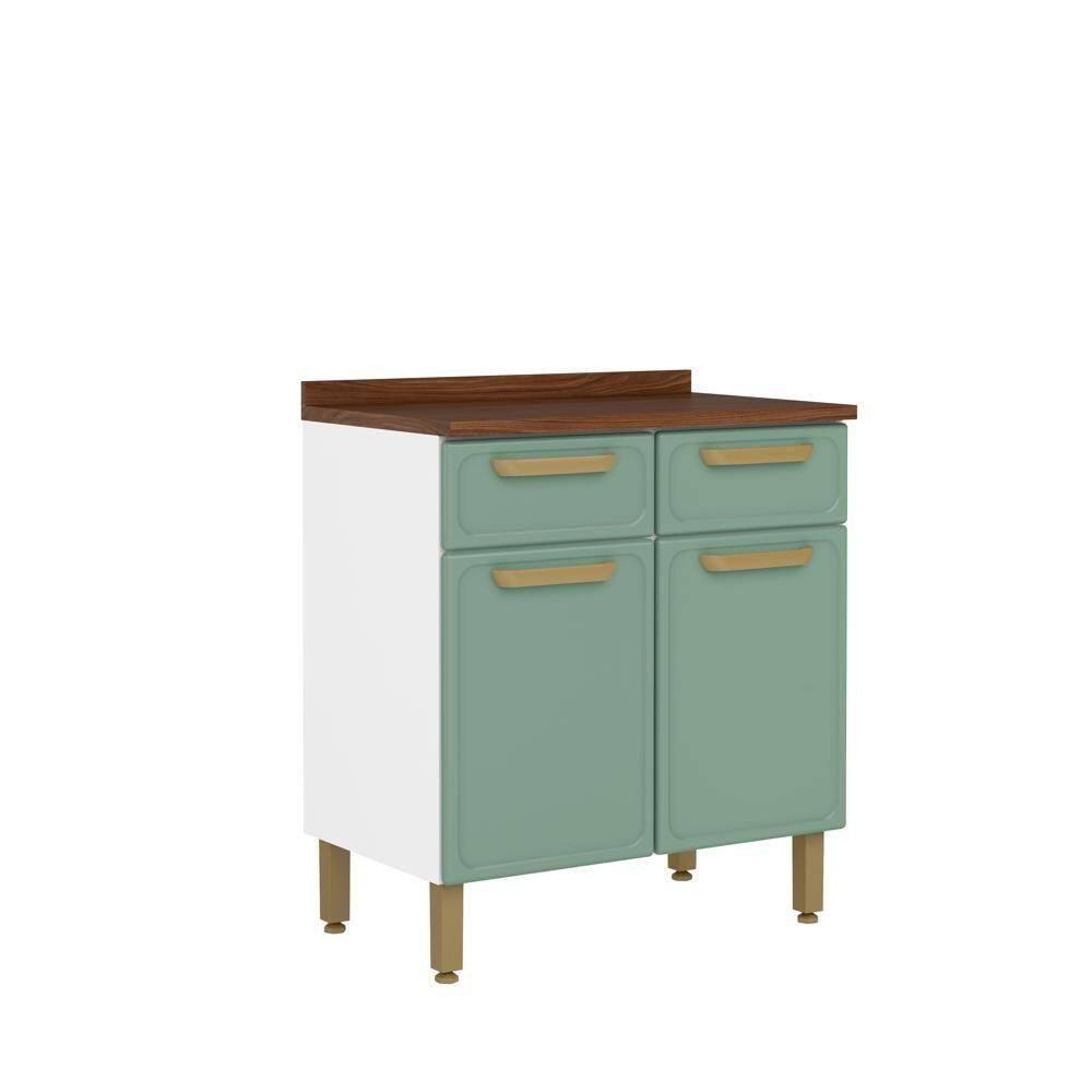 Balcão De Aço Com Tampo 2 Portas 2 Gavetas Verde Bertolini Verde/branco
