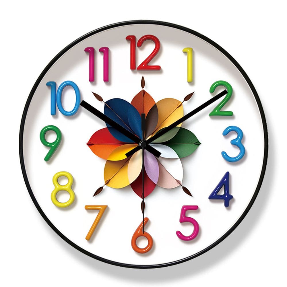 Relógio de parede colorido com design de flores moderno silencioso de 30 cm