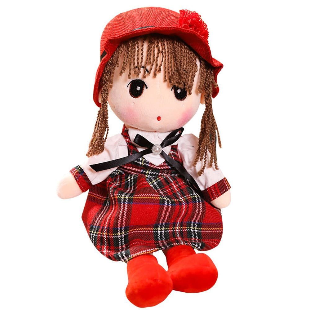 Boneca de brinquedo de pelúcia macia de 60 cm de pelúcia, garota de desenho animado com manta vermelha