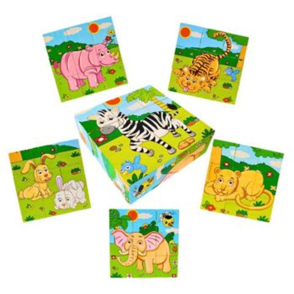 Quebra Cabeca em Blocos Animais do Safari 9 Pecas 6 Desenhos Montessori Yins Kids Pedagogico