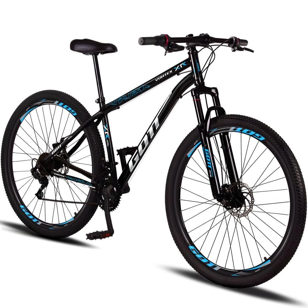 Bicicleta Aro 29 Aço Carbono Gott Vortex 21v Com Suspensão e Freio a Disco - Preto e Azul