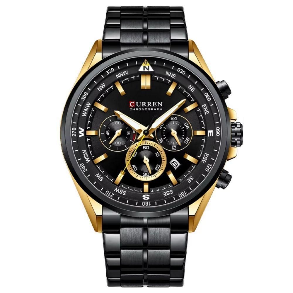 Relógio De Pulso Masculino Aço Inoxidável De Quartzo Casual Esportivo Preto