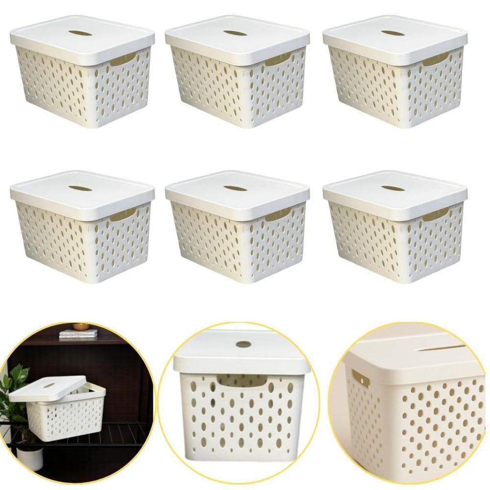 Kit 6 Caixa Cesto Organizador Multiuso Empilhável 17L Branco