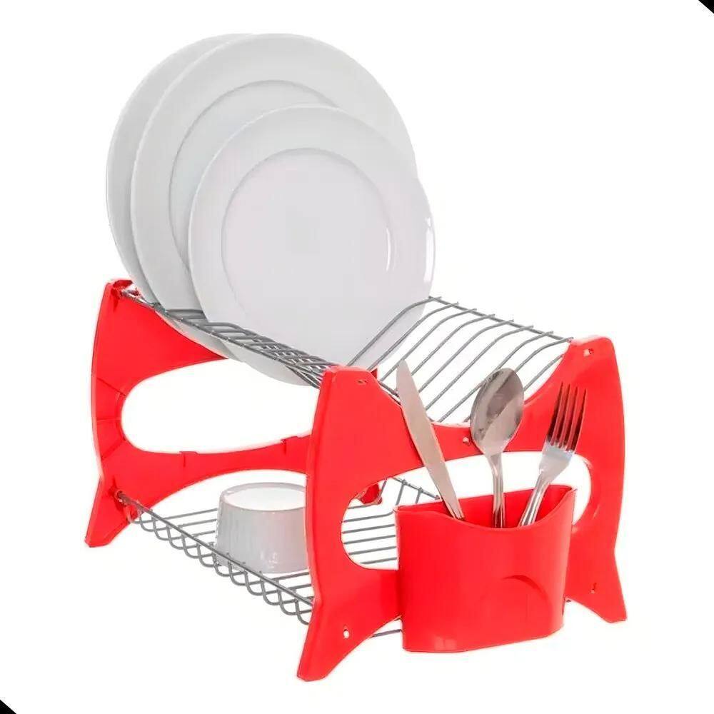 3X Escorredor De 13 Pratos Duplo Com Porta Talher E Copos Co