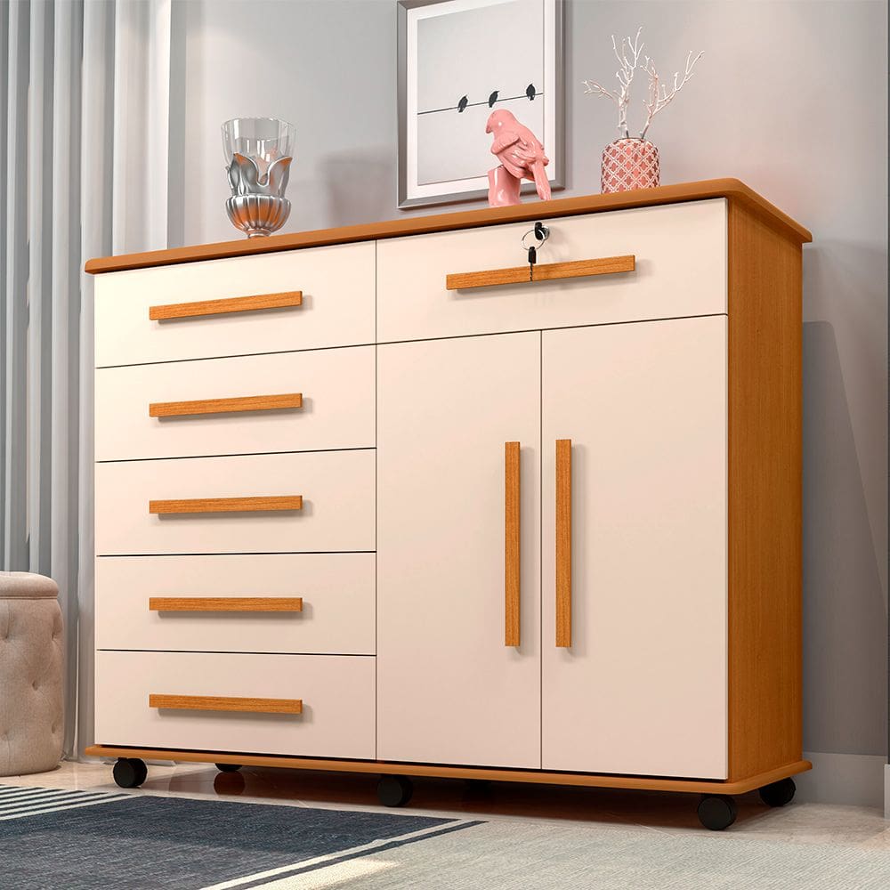 Cômoda Organizadora 6 Gavetas e Sapateira Gran Luxo - Nature/off White