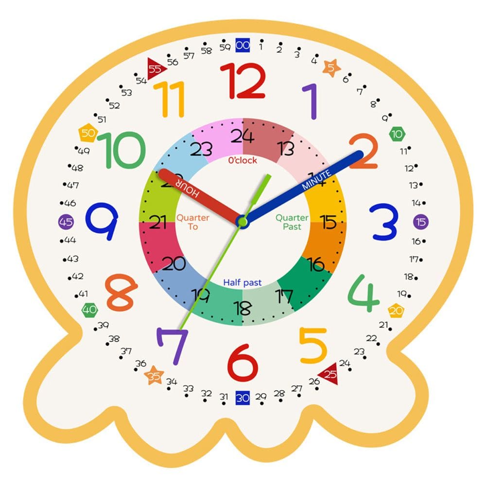 Relógio de parede Colorful Learning 30x29cm Educacional para crianças
