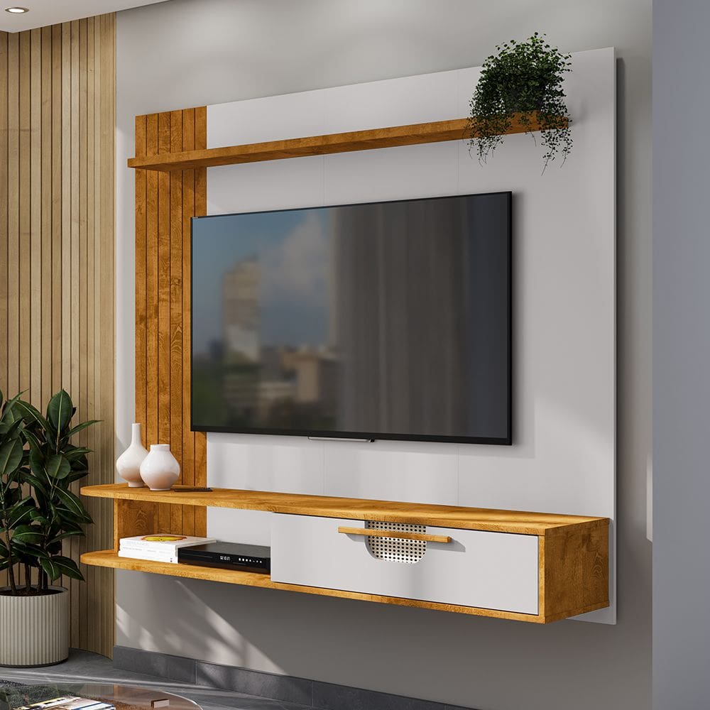 Painel Suspenso Moderno para Tv até 65 Polegadas Zeus Naturalle Off White