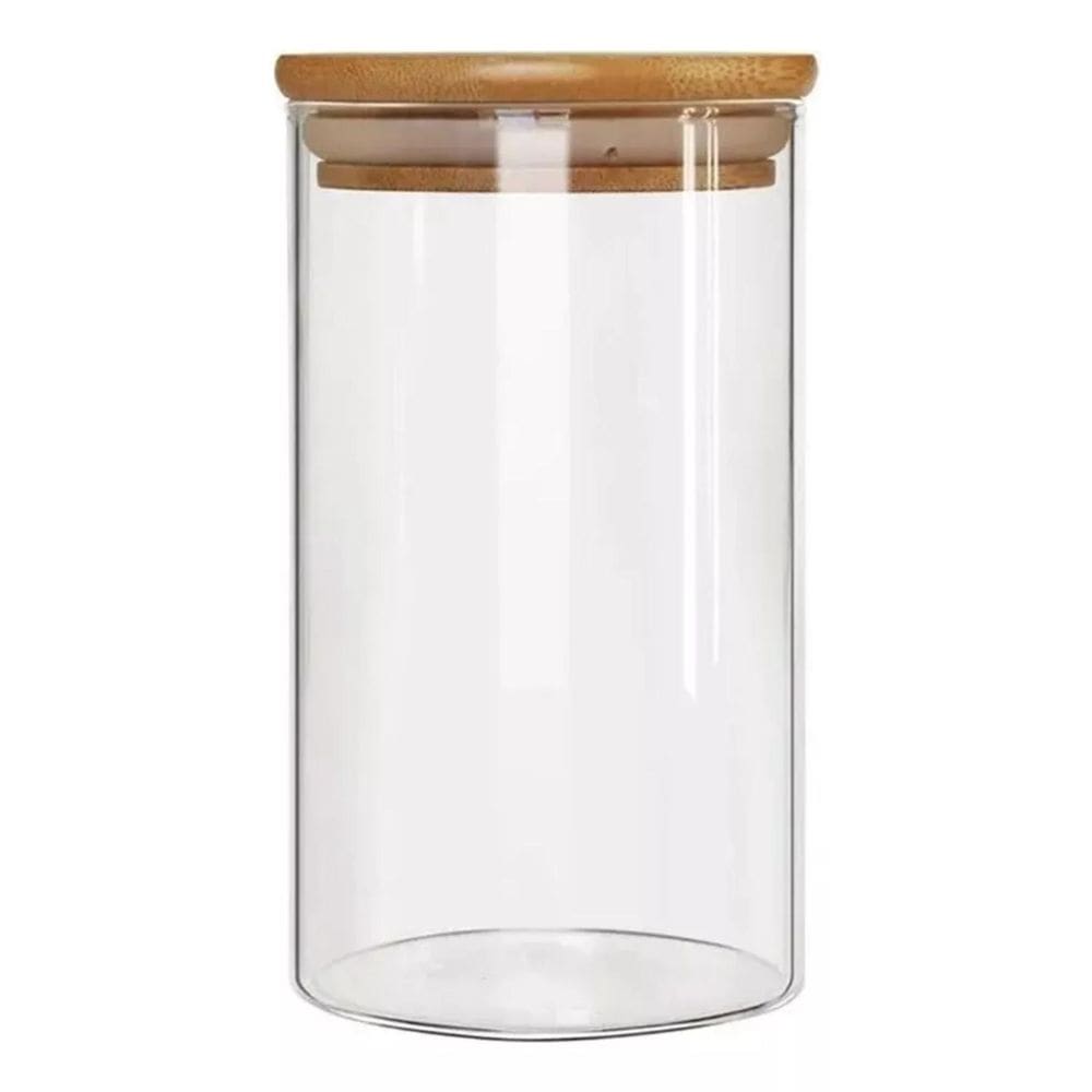 Pote De Vidro Hermético Redondo Com Tampa Bambu - 1100Ml