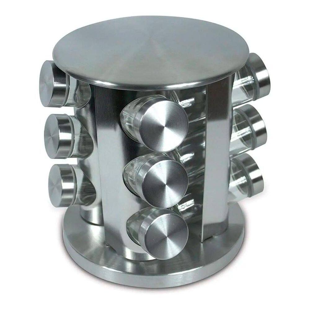 Porta Condimento Giratório Vidro Tampa Inox Pote Organizador