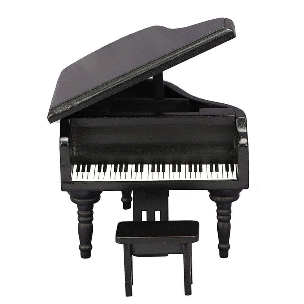 Móveis de casa de bonecas em miniatura, piano de cauda preto de madeira
