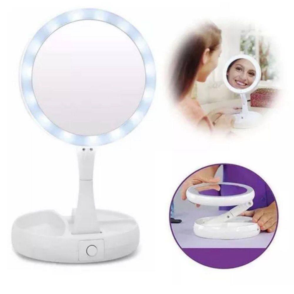 Espelho Camarim Led Luz Moldura Mesa Aumento Usb