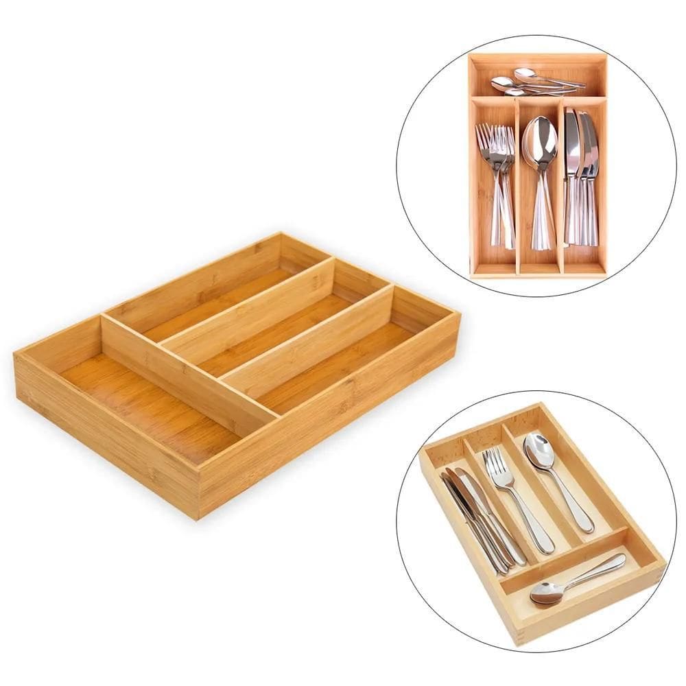 2X Porta Talheres Organizador Gaveta Bambu E Mdf 4 Divisoria