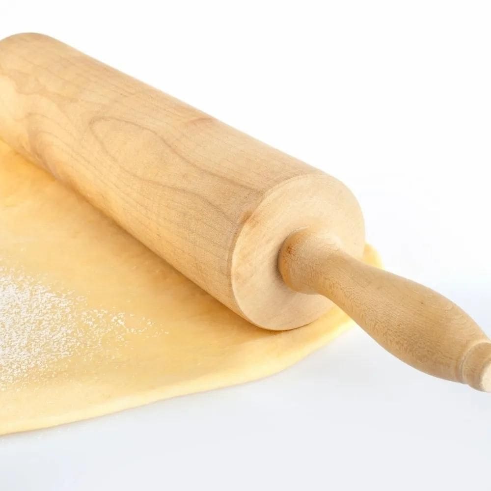 2X Pau De Macarrão Rolo De Abrir Massa Pão Torta Madeira Gra