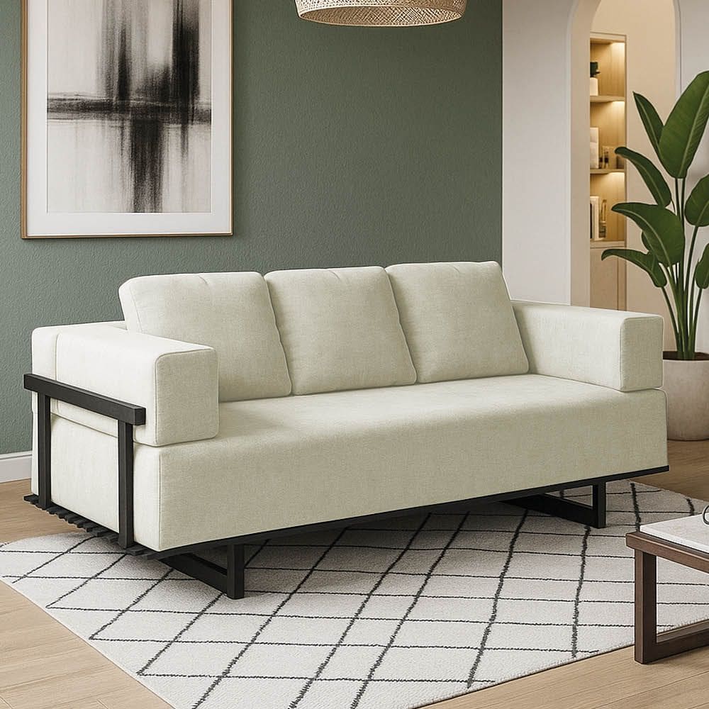 Sofá Cama 2 Lugares Living 200cm Base Industrial Sala Cherie Linho K01 - D`Rossi