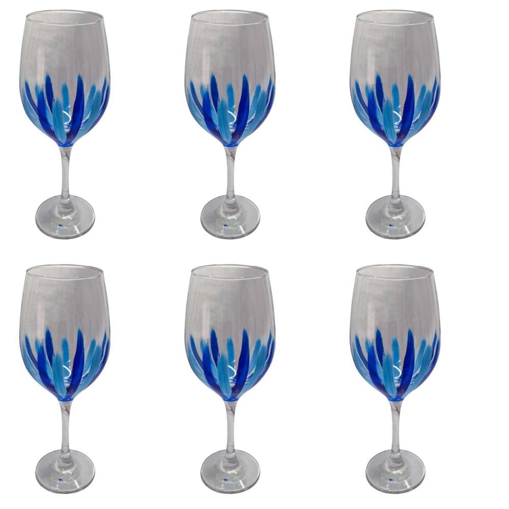 Kit 6 Taças De Vidro Grande 490Ml Vinho Água Azul