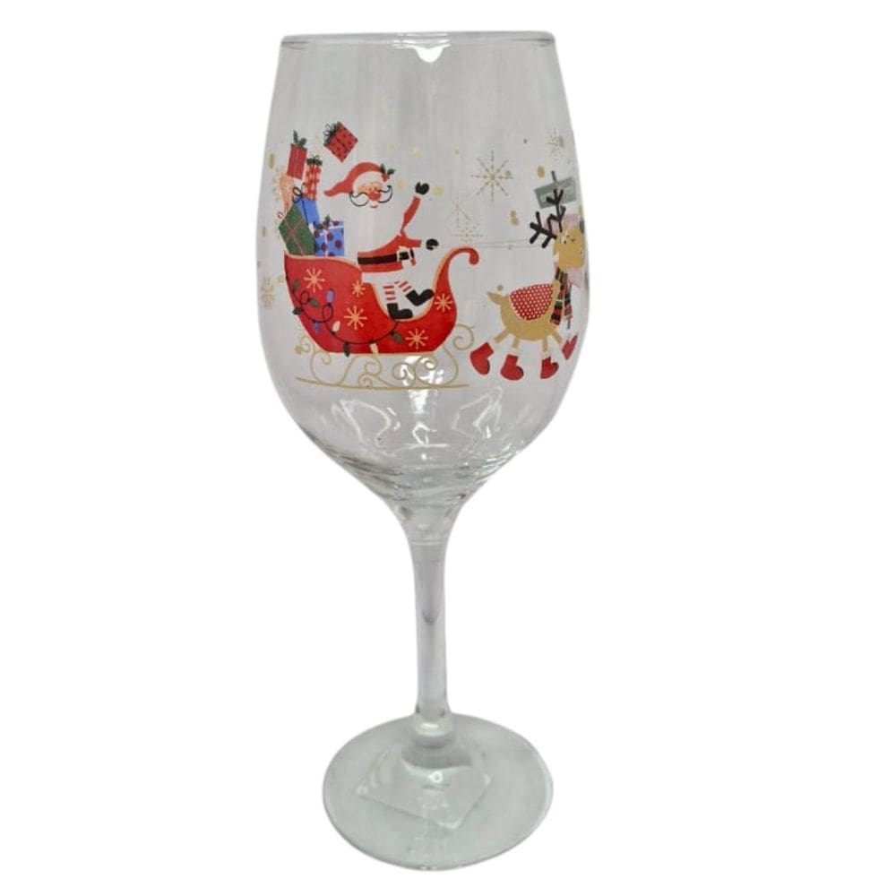 Taça De Vidro Para Vinho 490 Ml De Natal Presente Trenó