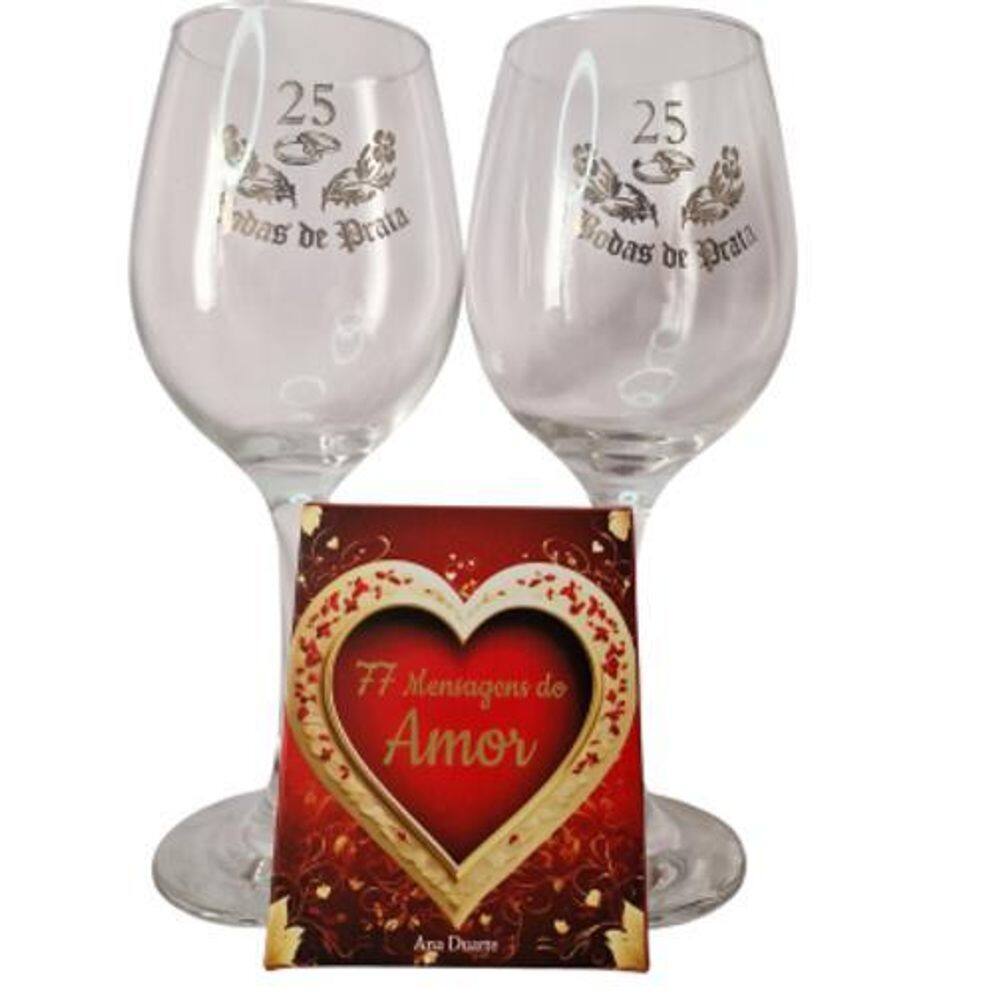 Kit Box Do Amor + 2 Taças Bodas De Prata 25 Anos Casal Vinho