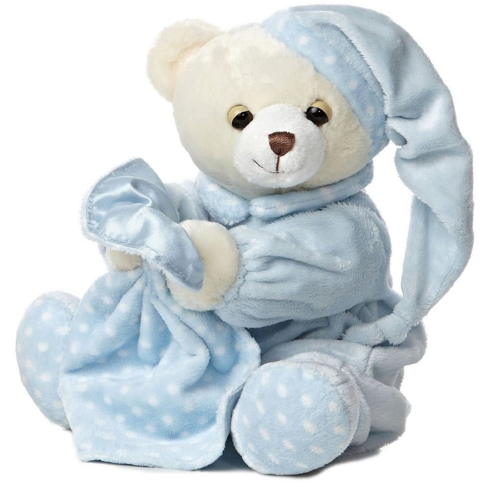 Bicho de pelúcia Aurora Dreamy Baby Boy Bear com cobertor de 25 cm