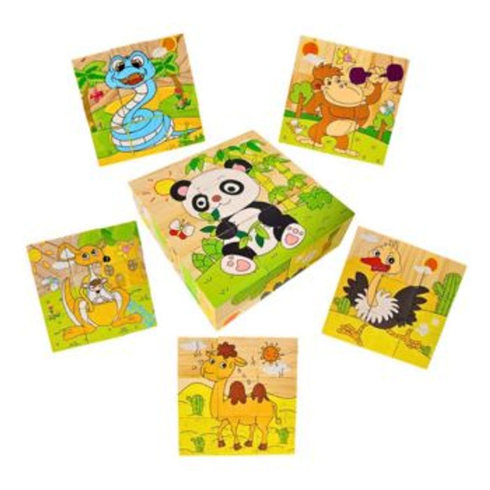 Quebra Cabeca em Blocos Animais da Floresta 9 Pecas 6 Desenhos Montessori Yins Kids Pedagogico