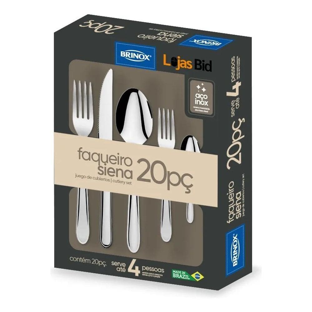 2X Faqueiro De Aço Inox Siena 20 Peças Brinox 5109/455 Cor P