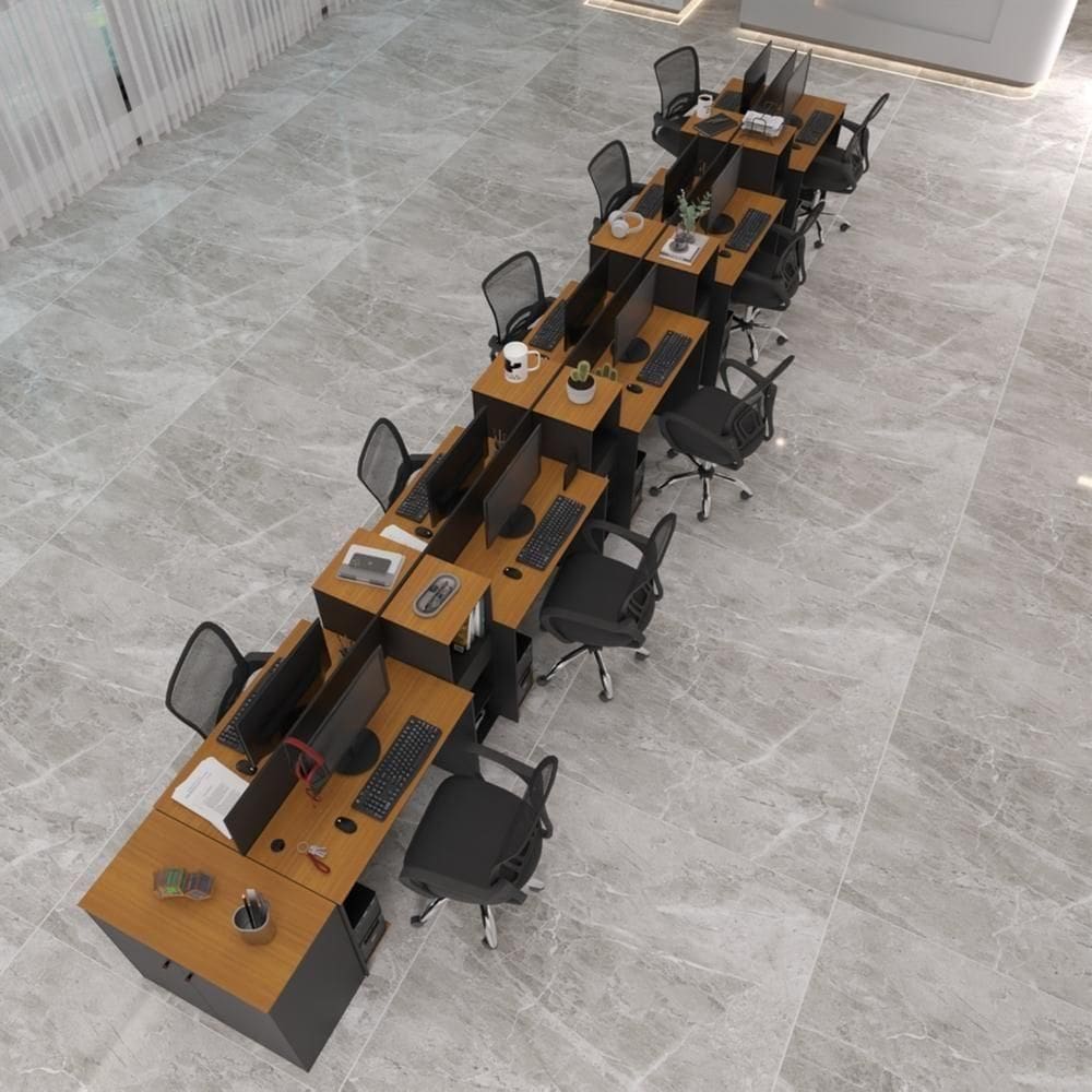 Estação De Trabalho 10 Lugares Office Tech 10 Mesas 8 Armári - Preto E Cedro Preto E Cedro