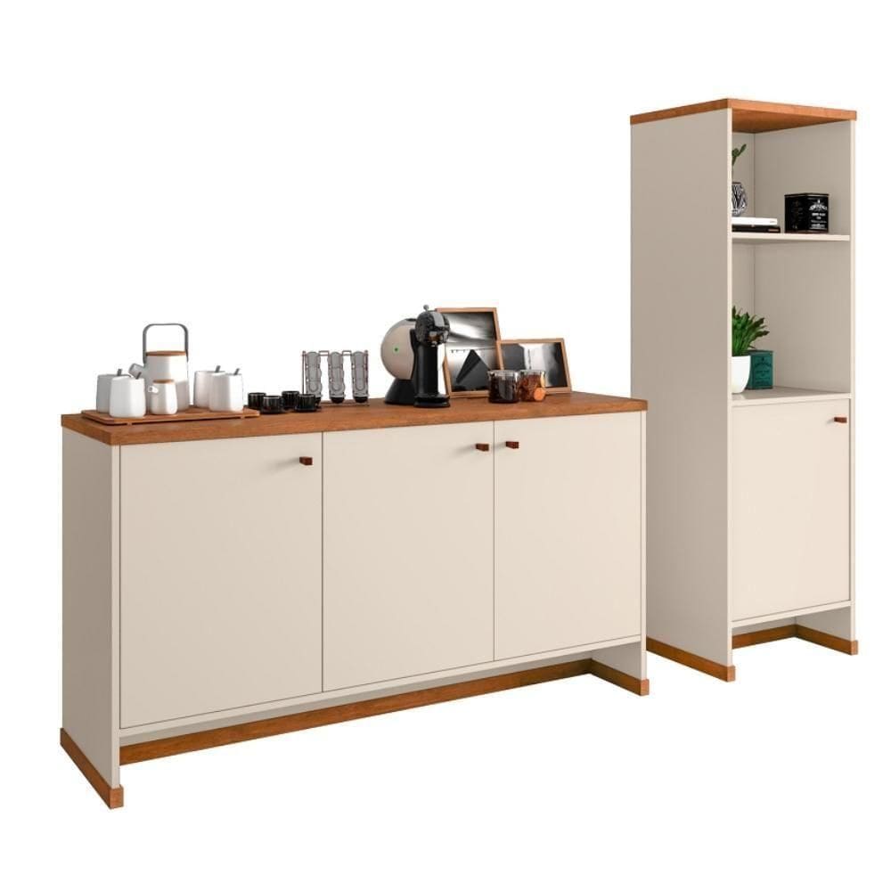 Conjunto Sala De Jantar 2 Peças - Aparador E Estante Verbena - Offwhite/ Offwhite/