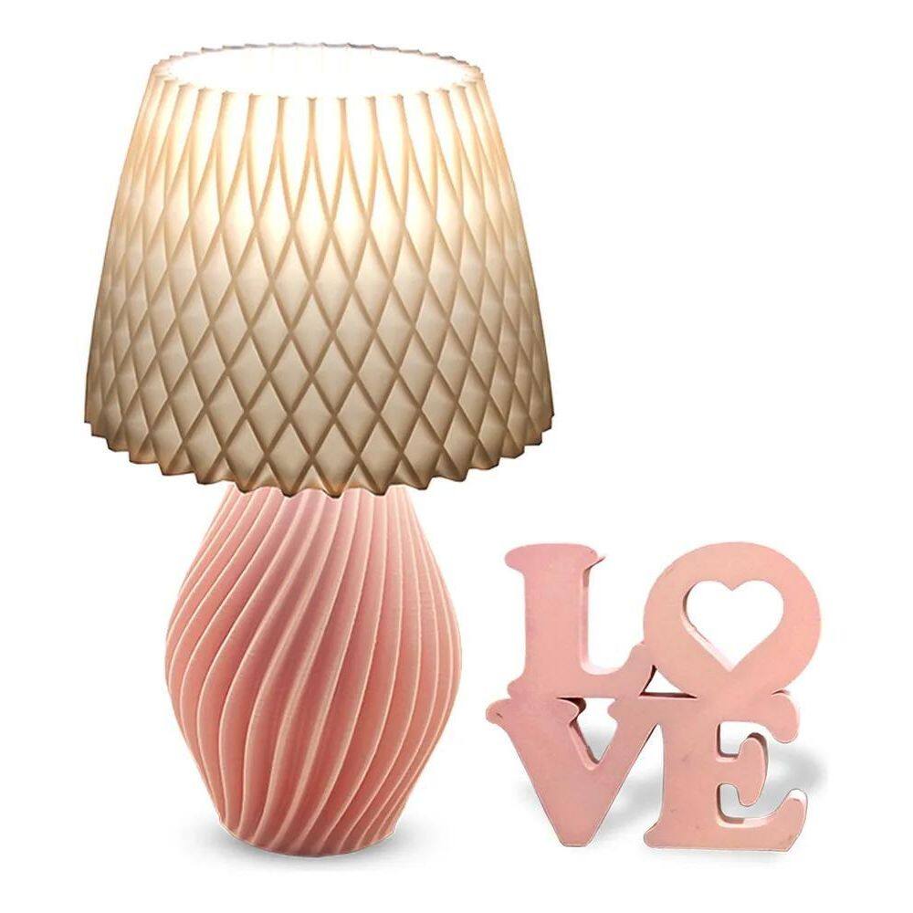 2X Kit Decoração Quarto Abajur Espiral De Mesa E Placa Love