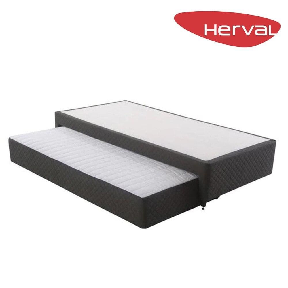Base Cama Box Solteiro Herval Luiggi 35x96x203 cm com Colchão Auxiliar, Grafite