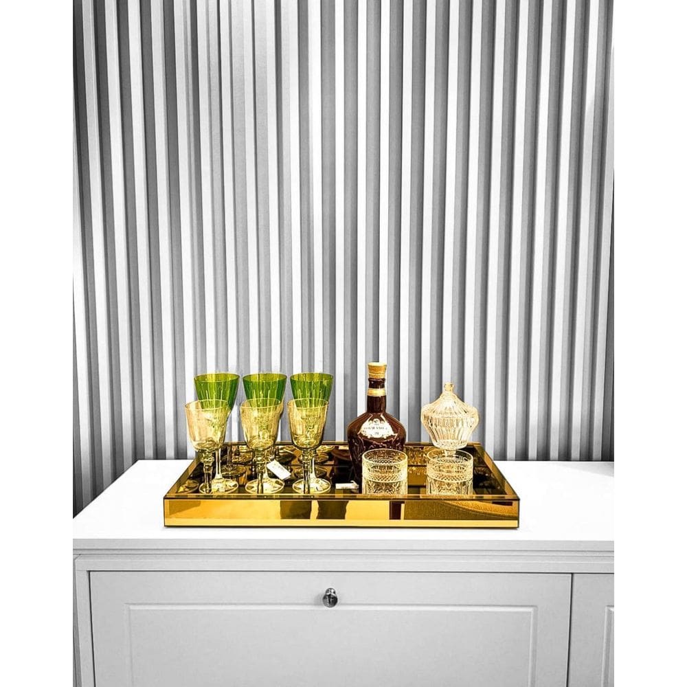 Bandeja Espelho Dourado Luxo Decoração 50X30