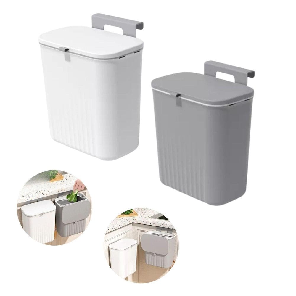 Lixeira Plástica Suspensa Com Tampa Sem Furos Com Suporte