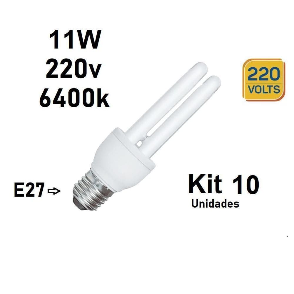 Kit 10 Lâmpadas Fluorescente 11W 220V 6.400K E27 Luz Branca