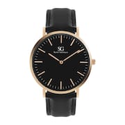 Relógio masculino preto com rose pulseira de Couro preta Gold Murray Black Saint Germain