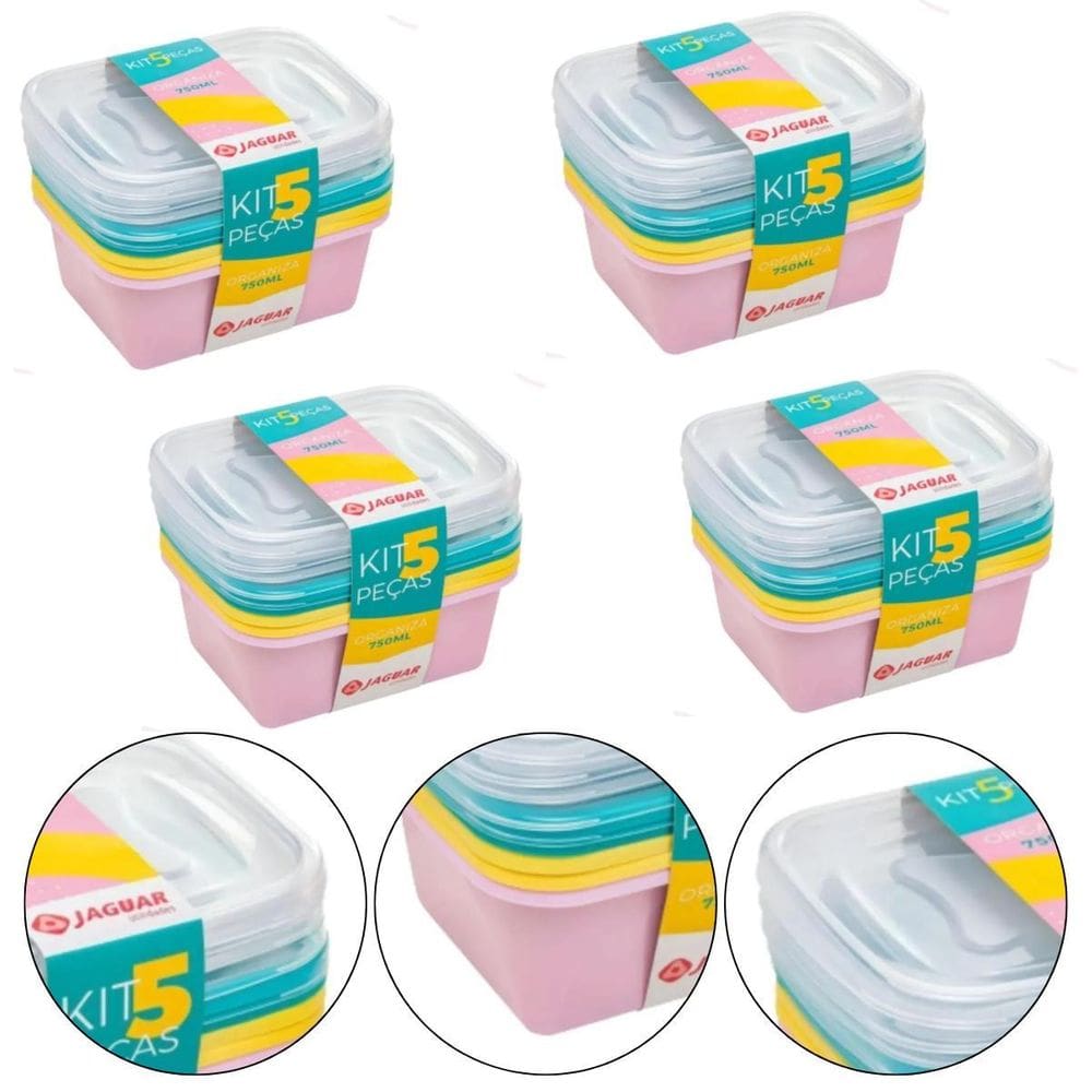 Kit 20 Potes Plástico Tampa Organiza Alimentos 750Ml Jaguar