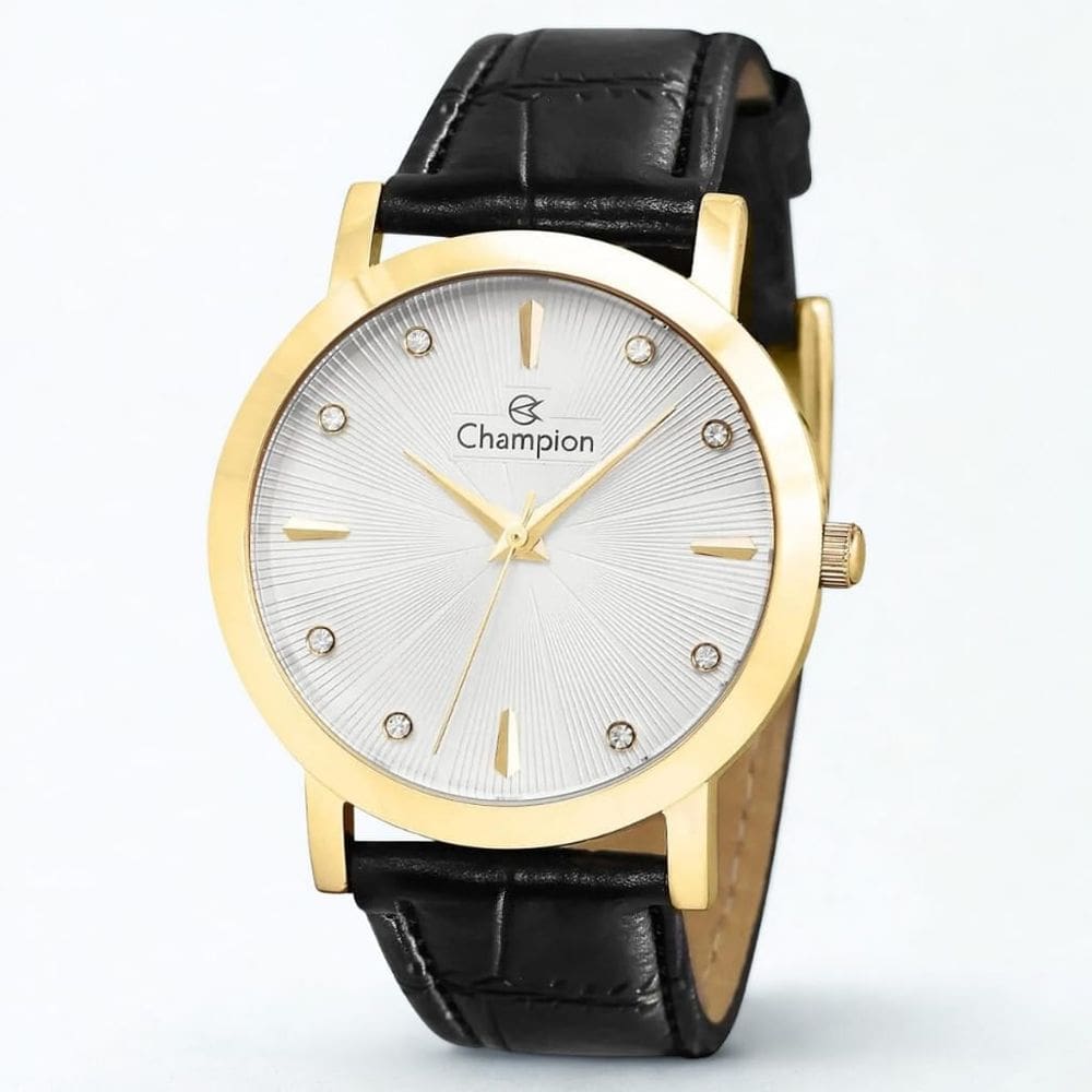 Relogio feminino dourado pulseira de couro 36mm Champion CN24226H